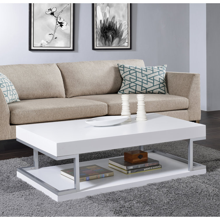 Ivy Bronx Declyn Rectangular Coffee Table with Floor Shelf in Glossy